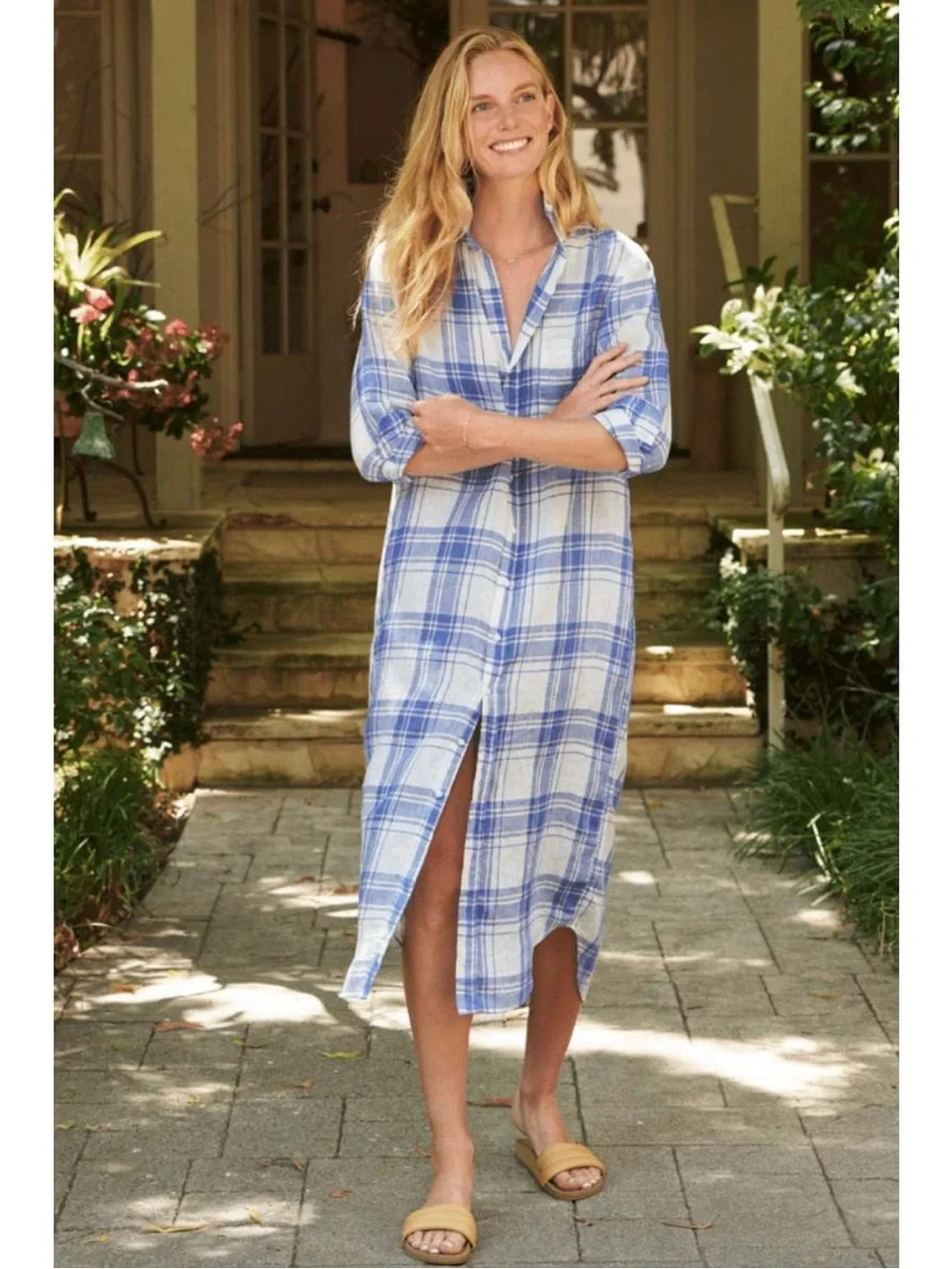 Frank & Eileen Rory Linen Maxi Shirt Dress Plaid - Picture 1 of 7